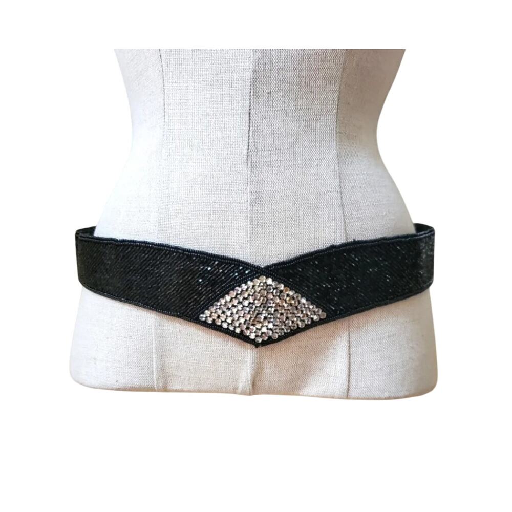 NWT Vintage La Regale Beaded Rhinestone Belt, Black Small